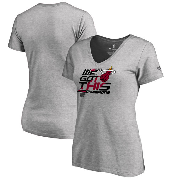 Miami Heat Fanatics Branded Women's 2018 NBA Southeast Division Champions Locker Room V Neck T-Shirt Heather Gray Miami Heat Fanatics Branded Women's 2018 NBA Southeast Division Champions Locker Room V Neck T-Shirt Heather Gray