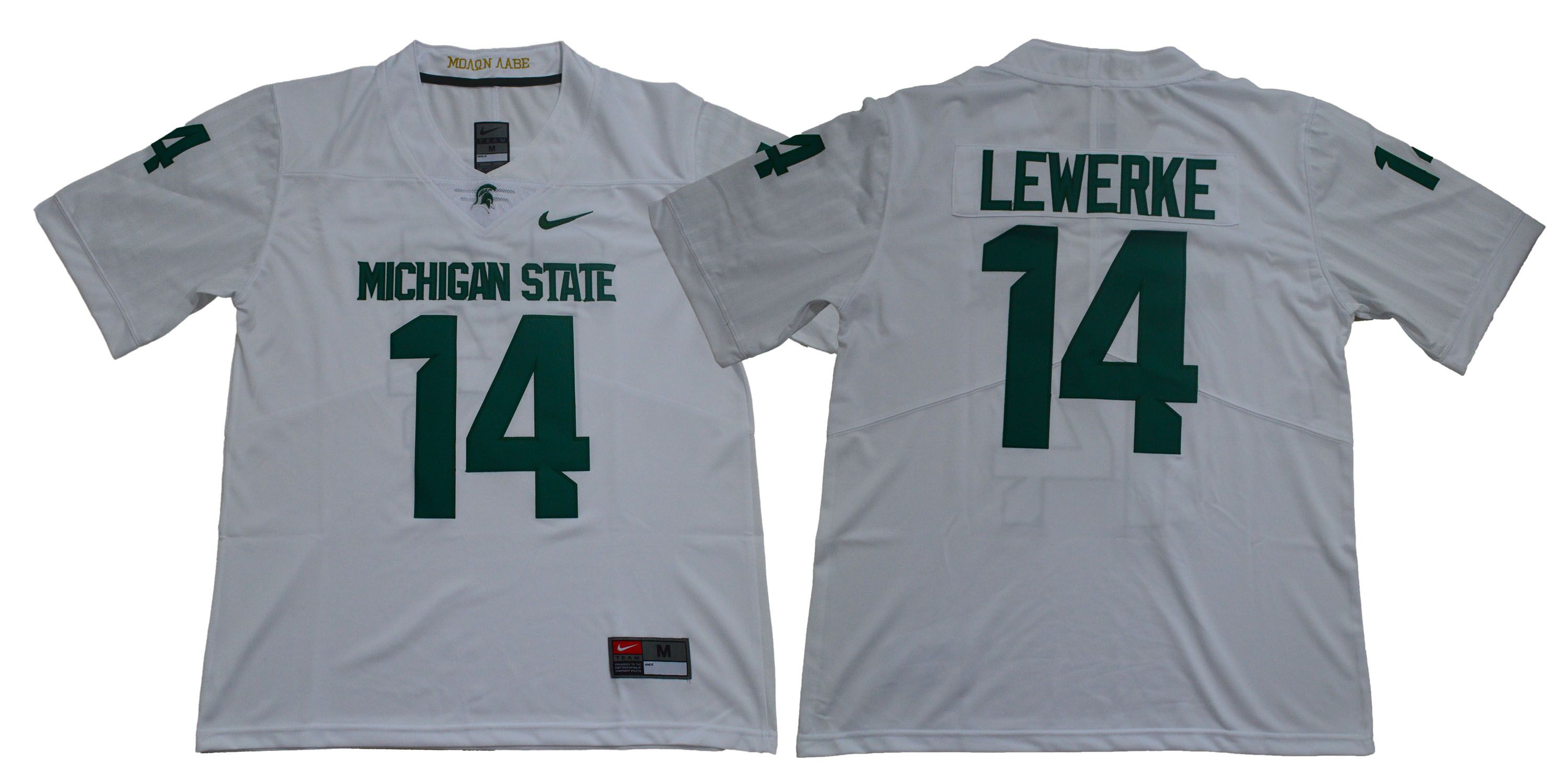 Michigan State Spartans 14 Brian Lewerke White Nike College Football Jersey