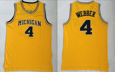 Michigan Wolverines 4 Chris Webber Yellow Mesh College Basketball Jersey