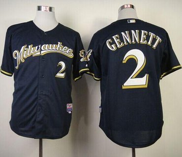 Milwaukee Brewers #2 Scooter Gennett Navy Blue Alternate Road Cool Base Baseball Jersey