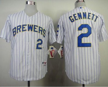 Milwaukee Brewers #2 Scooter Gennett White (blue strip)Baseball Jersey