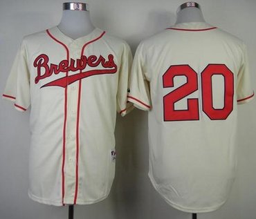 Milwaukee Brewers #20 Jonathan Lucroy Cream 1948 Turn Back The Clock Stitched Baseball Jersey
