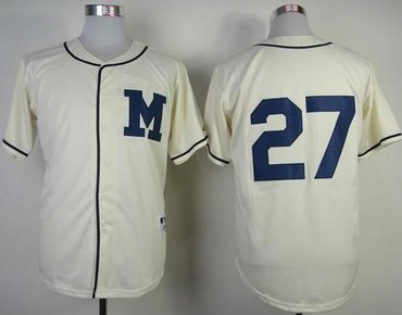 Milwaukee Brewers #27 Carlos Gomez Cream 1913 Turn Back The Clock Stitched Baseball Jersey