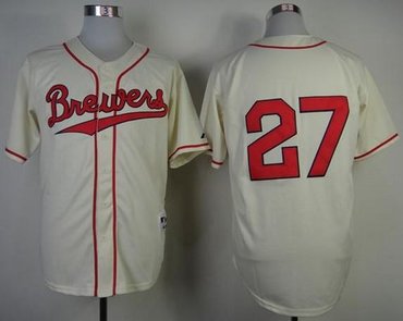 Milwaukee Brewers #27 Carlos Gomez Cream 1948 Turn Back The Clock Stitched Baseball Jersey