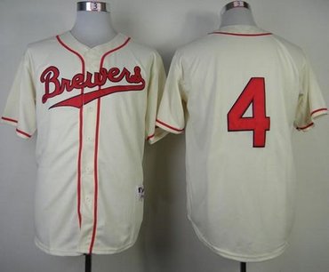 Milwaukee Brewers #4 Paul Molitor Cream 1948 Turn Back The Clock Stitched Baseball Jersey