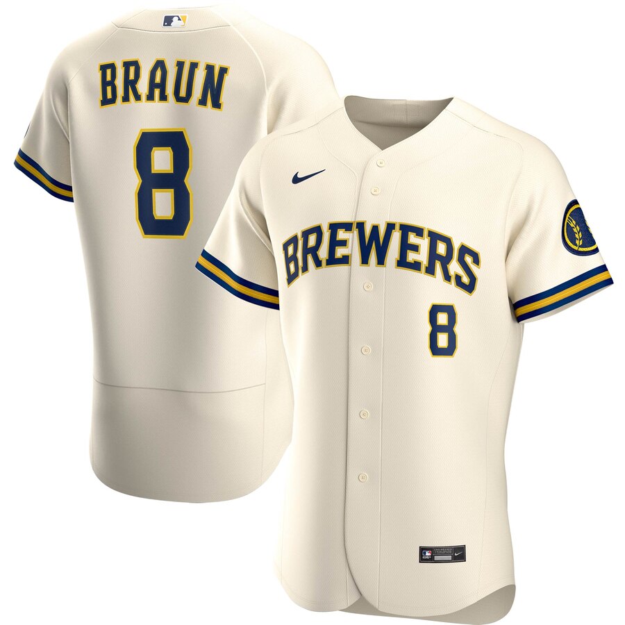 Milwaukee Brewers #8 Ryan Braun Men's Nike Cream Home 2020 Authentic Player MLB Jersey