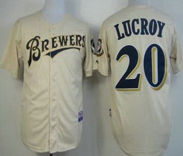 Milwaukee Brewers 20 Jonathan Lucroy Cream MLB Jerseys