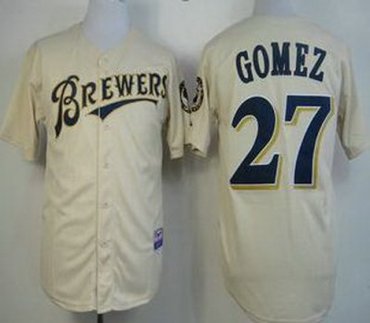 Milwaukee Brewers 27 Carlos Gomez Cream MLB Jerseys
