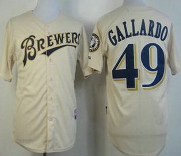 Milwaukee Brewers 49 Yovani Gallardo Cream MLB Jerseys