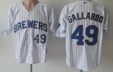 Milwaukee Brewers 49 Yovani Gallardo White Blue Strip MLB Jerseys