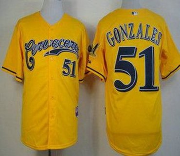 Milwaukee Brewers 51 Alex Gonzalez Yellow 2013 MLB Jerseys