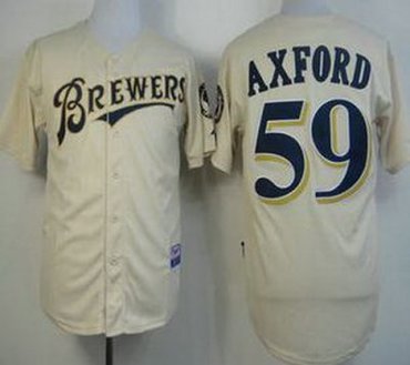 Milwaukee Brewers 59 John Axford Cream MLB Jerseys