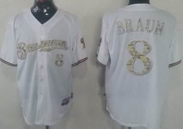 Milwaukee Brewers 8 Ryan Braun White Cool Base MLB Jersey Camo Number