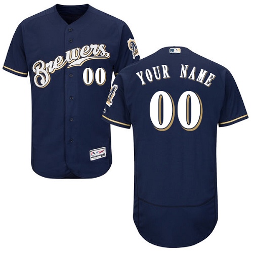 Milwaukee Brewers Navy Men's Customized Flexbase Jersey Milwaukee Brewers Navy Men's Customized Flexbase Jersey