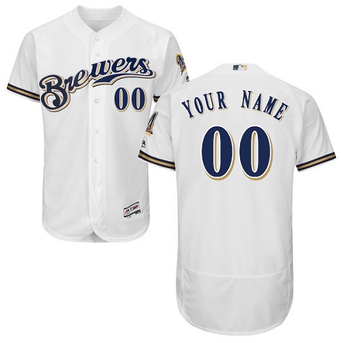 Milwaukee Brewers White Men's Customized Flexbase Jersey Milwaukee Brewers White Men's Customized Flexbase Jersey