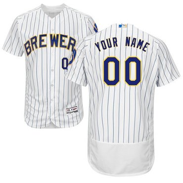 Milwaukee Brewers White Men's Customized Flexbase Player Jersey Milwaukee Brewers White Men's Customized Flexbase Player Jersey