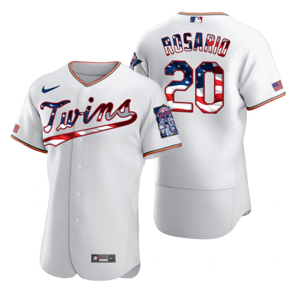 Minnesota Twins #20 Eddie Rosario Men's Nike White Fluttering USA Flag Limited Edition Authentic MLB Jersey