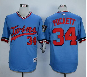 Minnesota Twins #34 Kirby Puckett Light Blue 1984 Turn Back The Clock Stitched MLB Jersey