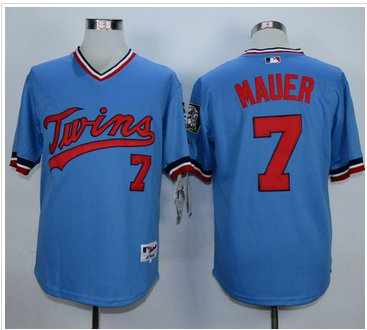 Minnesota Twins #7 Joe Mauer Light Blue 1984 Turn Back The Clock Stitched MLB Jersey