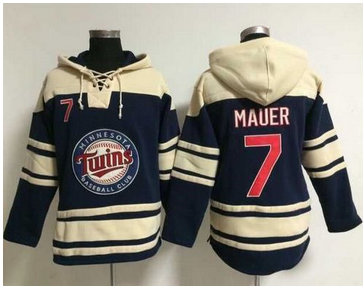 Minnesota Twins #7 Joe Mauer Navy Blue Sawyer Hooded Sweatshirt MLB Hoodie