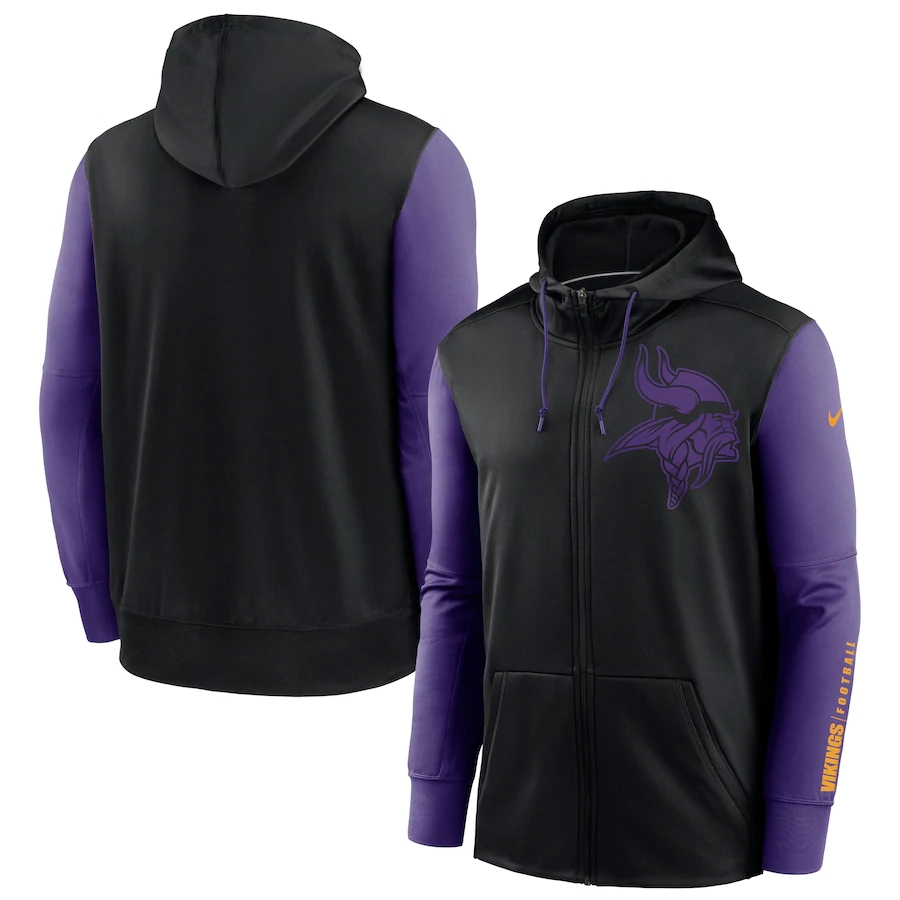 Minnesota Vikings Black Purple Fan Gear Mascot Performance Full-Zip Hoodie Minnesota Vikings Black Purple Fan Gear Mascot Performance Full-Zip Hoodie
