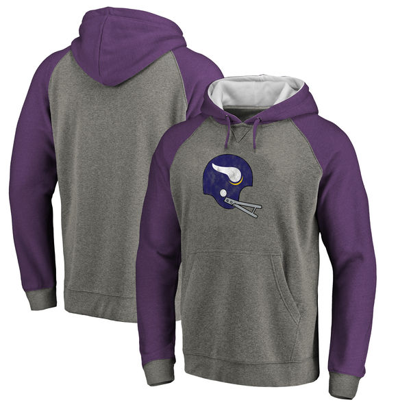 Minnesota Vikings NFL Pro Line By Fanatics Branded Throwback Logo Tri-Blend Raglan Pullover Hoodie Gray Purple Minnesota Vikings NFL Pro Line By Fanatics Branded Throwback Logo Tri-Blend Raglan Pullover Hoodie Gray Purple