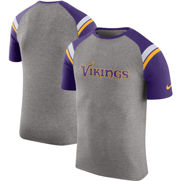 Minnesota Vikings Nike Enzyme Shoulder Stripe Raglan T-Shirt Heathered Gray Minnesota Vikings Nike Enzyme Shoulder Stripe Raglan T-Shirt Heathered Gray