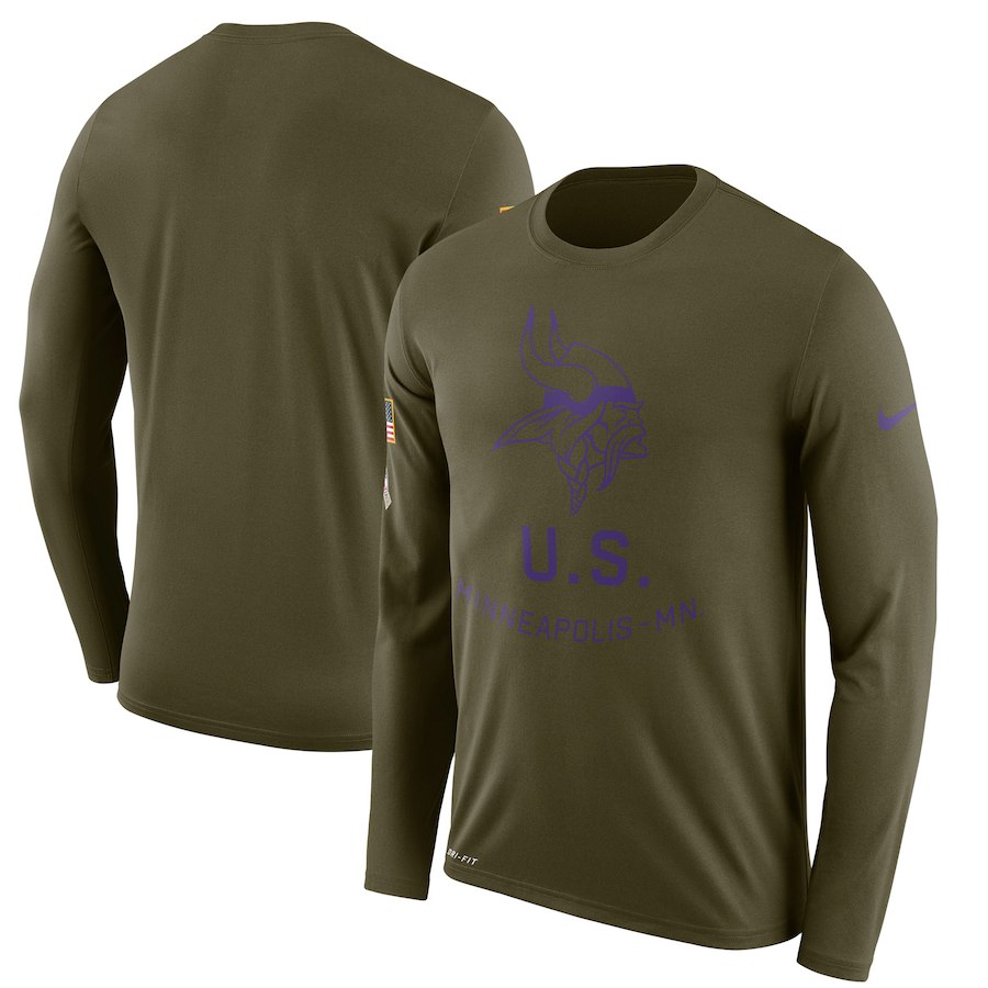 Minnesota Vikings Nike Salute To Service Sideline Legend Performance Long Sleeve T-Shirt Olive Minnesota Vikings Nike Salute To Service Sideline Legend Performance Long Sleeve T-Shirt Olive