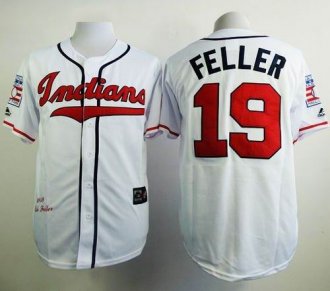 Mitchell And Ness 1948 Cleveland Indians #19 Bob Feller White Stitched Baseball Jersey
