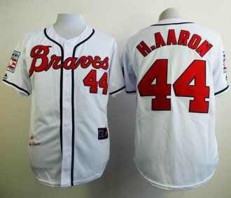 Mitchell And Ness 1963 Atlanta Braves #44 Hank Aaron White Stitched Baseball Jersey
