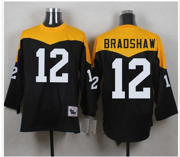 Mitchell And Ness 1967 Pittsburgh Steelers #12 Terry Bradshaw Black Yelllow Throwback Men's Stitched NFL Jersey Mitchell And Ness 1967 Pittsburgh Steelers #12 Terry Bradshaw Black Yelllow Throwback Men's Stitched NFL Jersey