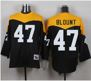 Mitchell And Ness 1967 Pittsburgh Steelers #47 Mel Blount Black Yelllow Throwback Men's Stitched NFL Jersey
