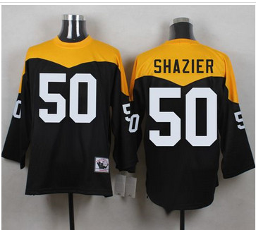 Mitchell And Ness 1967 Pittsburgh Steelers #50 Ryan Shazier Black Yelllow Throwback Men's Stitched NFL Jersey