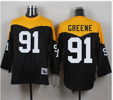 Mitchell And Ness 1967 Pittsburgh Steelers #91 Kevin Greene Black Yelllow Throwback Men's Stitched NFL Jersey