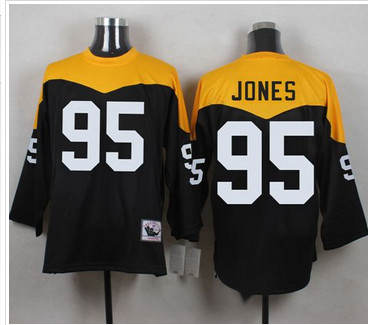 Mitchell And Ness 1967 Pittsburgh Steelers #95 Jarvis Jones Black Yelllow Throwback Men's Stitched NFL Jersey