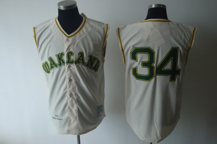 Mitchell And Ness 1968 oakland athletics #34 Rollie Fingers Cream Throwback Stitched MLB Jersey