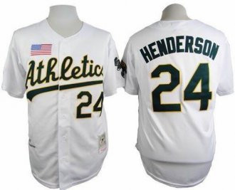 Mitchell And Ness 1990 Oakland Athletics #24 Rickey Henderson White Throwback Stitched Baseball Jersey