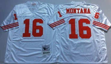 Mitchell And Ness 49ers #16 joe montana white Men's  Throwback Stitched NFL Jersey