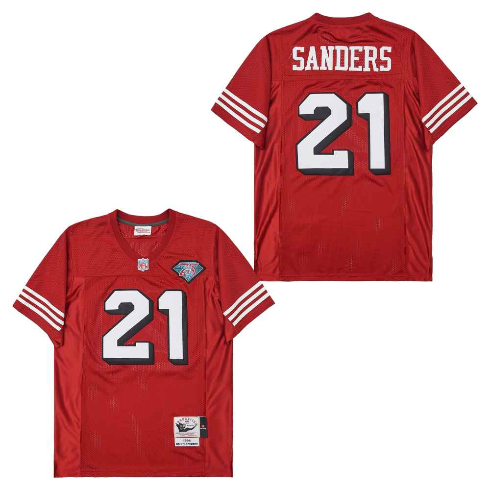 Mitchell And Ness 49ers #21 Deion Sanders Men's Throwback Stitched NFL Jersey 2