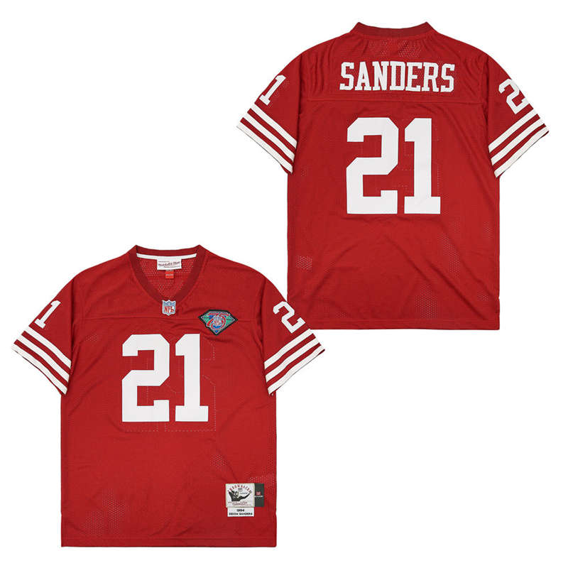 Mitchell And Ness 49ers #21 Deion Sanders Men's Throwback Stitched NFL Jersey 5