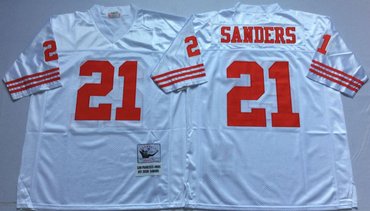 Mitchell And Ness 49ers #21 deion sanders  white Men's  Throwback Stitched NFL Jersey