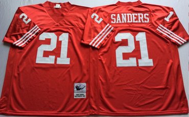 Mitchell And Ness 49ers #21 deion sanders red Men's  Throwback Stitched NFL Jersey