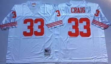 Mitchell And Ness 49ers #33 Roger Craig white Men's  Throwback Stitched NFL Jersey