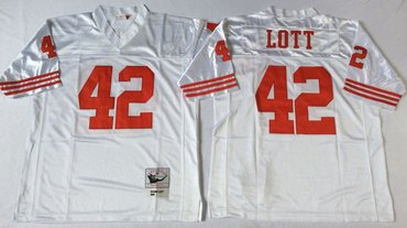 Mitchell And Ness 49ers #42 Ronnie Lott  white Men's  Throwback Stitched NFL Jersey
