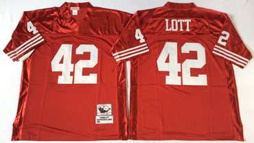 Mitchell And Ness 49ers #42 Ronnie Lott red Men's  Throwback Stitched NFL Jersey