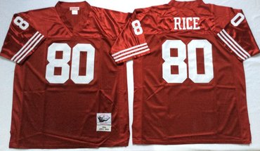 Mitchell And Ness 49ers #80 Jerry Rice red Men's  Throwback Stitched NFL Jersey