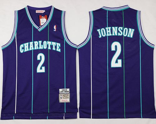 Mitchell And Ness Charlotte Hornets #2 Larry Johnson Purple Throwback Stitched NBA Jersey