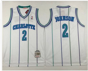 Mitchell And Ness Charlotte Hornets #2 Larry Johnson White Throwback Stitched NBA Jersey