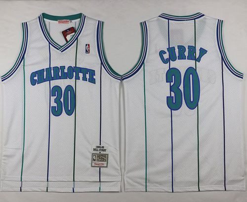 Mitchell And Ness Charlotte Hornets #30 Dell Curry White Throwback Stitched NBA Jersey