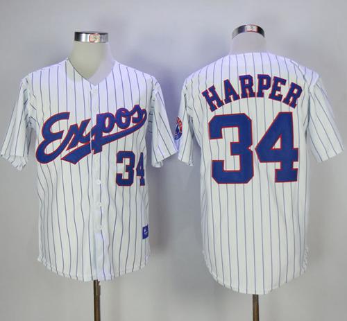 Mitchell And Ness Expos #34 Bryce Harper White Strip Throwback Stitched MLB Jersey Mitchell And Ness Expos #34 Bryce Harper White Strip Throwback Stitched MLB Jersey